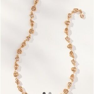 Anthropologie Gold Bezel-Link Necklace with Sparkling Stones